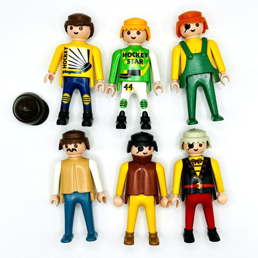 Vintage Playmobil Geobra Figure Figurine Miner Hockey Star Eye Patch Lot of 6
